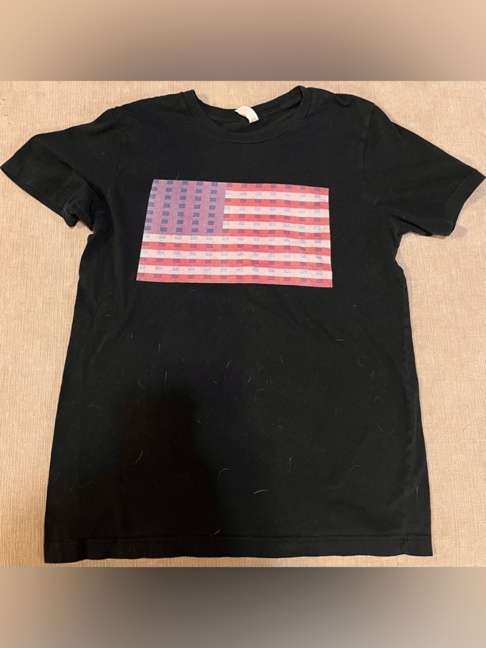 Bella Canvas Black Tee with Red and Blue Flag Stripe Graphic